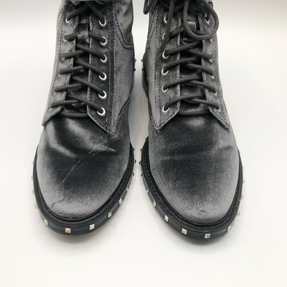 Vince Camuto Grey Gun Metal Velvet Studded Combat Booties Women’s Size 9 - Picture 7 of 12